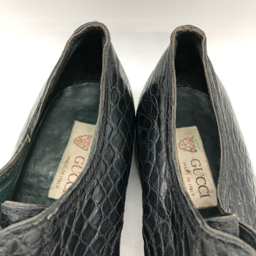 グッチ クロコ型押し プレーントゥ シューズ 1021 ブラック サイズ41 GUCCI 約26.0cm【AFC47】