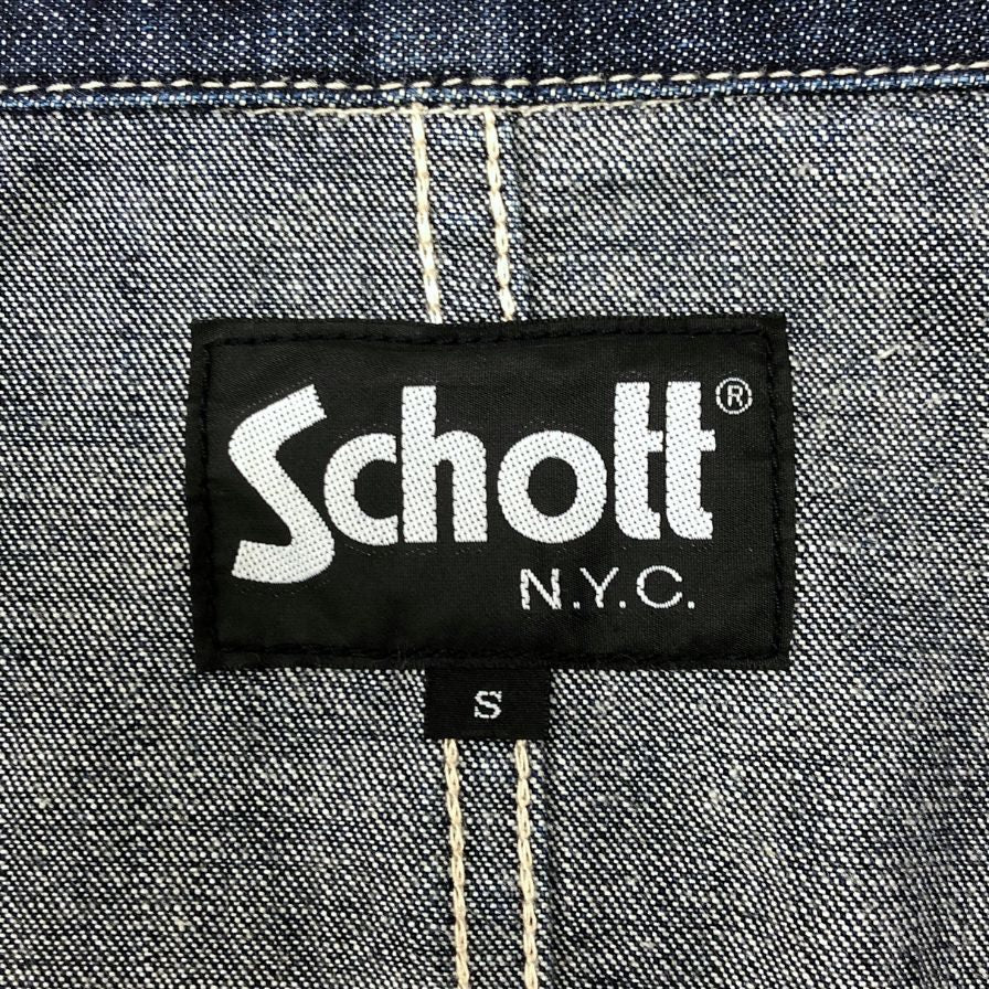 中古◆ショット デニムジャケット カバーオール コットン インディゴ ボタン メンズ サイズS ブルー SCHOTT 【AFB13】