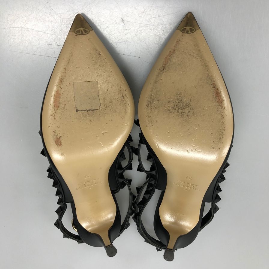 ヴァレンティノガラヴァーニ ヒールパンプス ストラップ ロックスタッズ ブラック レディース サイズ37 VALENTINO GARAVANI 約23.5cm【AFC47】