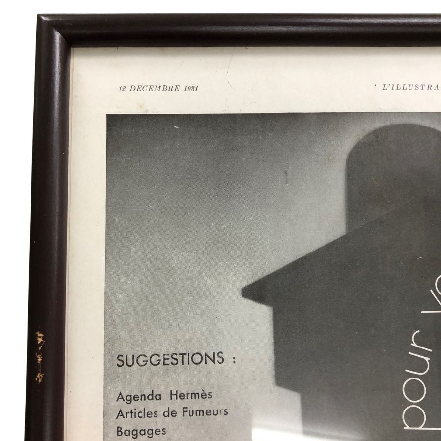 エルメス ポスター リストウォッチ 鞄 時計 1931年代 ヴィンテージ 額付き HERMES【AFE13】【中古】