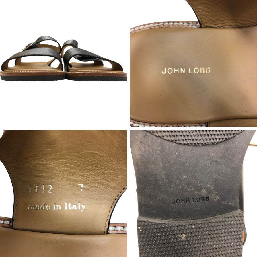 ジョンロブ サンダル ストラットン レザー ストラップ 1712 ブラック ブラウン メンズ サイズ7 JOHN LOBB STRATTON  約25.5cm【LA】【中古】