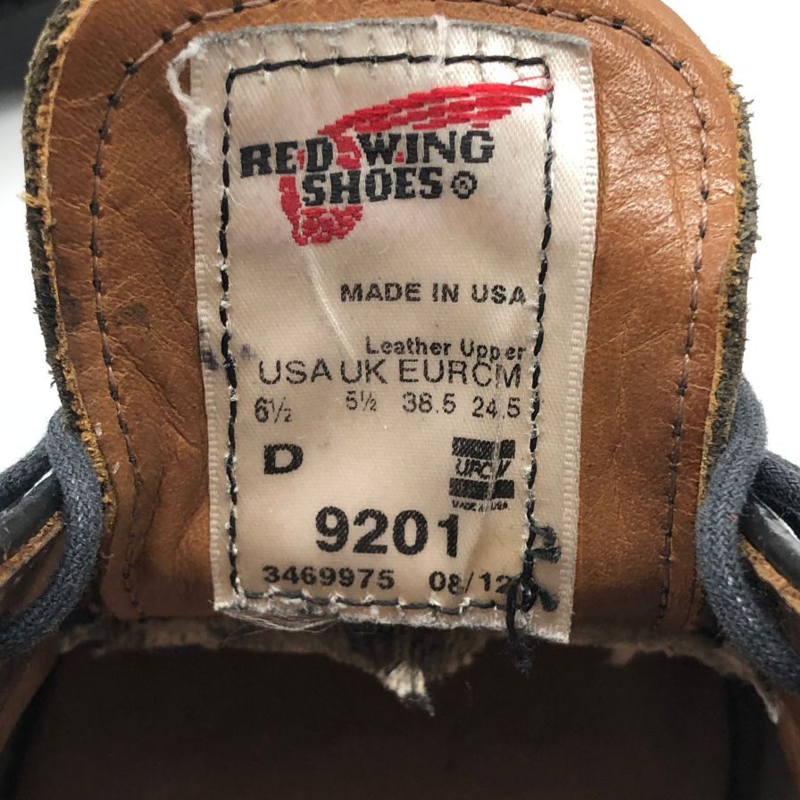 レッドウィング 9201 ガレージマン Uチップ ダービー カーフ ブラック サイズUS6.5D メンズ REDWING 約24.5cm【AFD9】