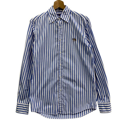 美品◆ラルフローレン シャツ パープルレーベル ロゴ刺繍 ストライプ コットン ブルー系 メンズ サイズ165/88A RALPH LAUREN 【AFB11】