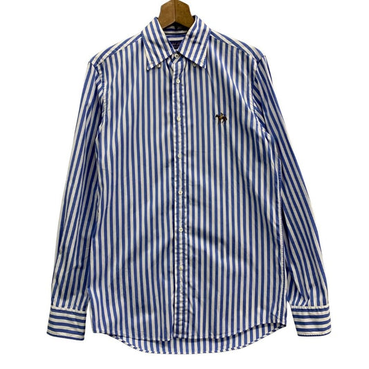 美品◆ラルフローレン シャツ パープルレーベル ロゴ刺繍 ストライプ コットン ブルー系 メンズ サイズ165/88A RALPH LAUREN 【AFB11】