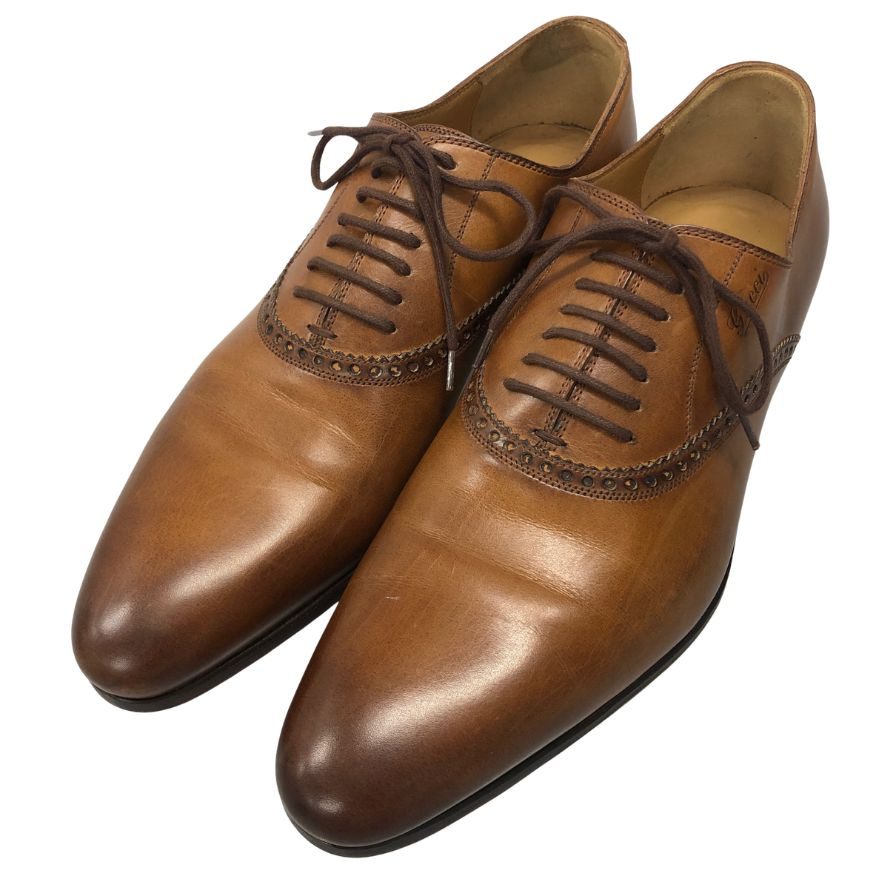 グッチ レザーシューズ 269646 カーフ 内羽根 プレーントゥ ブラウン サイズ4.5 GUCCI 約23.5cm【AFD5】