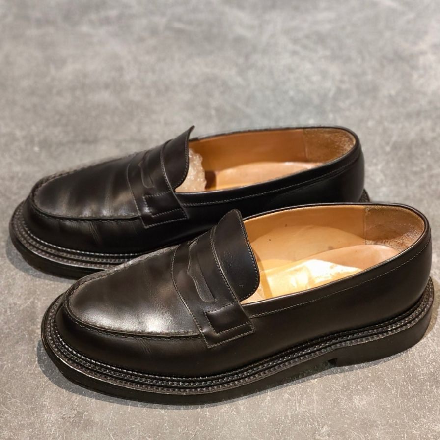 ジェイエムウエストン レザーシューズ シグネチャー ローファー トリプルソール 385 ボックスカーフ ブラック  UK7.5D J.M.WESTON ローファー 約27.0cm【LA】【中古】