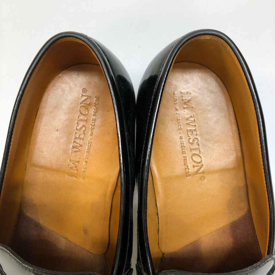 ジェイエムウエストン シグネチャーローファー パテント 180 41ラスト サイズ6C ブラック J.M.WESTON ローファー 約25.0cm【LA】【中古】