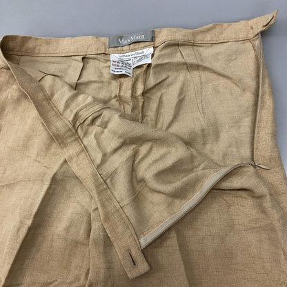 マックスマーラ パンツ サイドジップ タック リネン混 サイズ42 ブラウン系 レディース MaxMara 【AFB33】