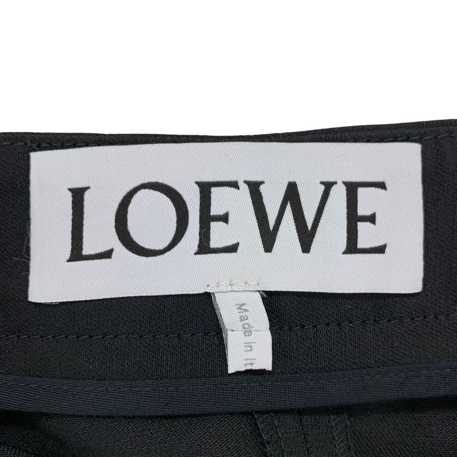 ロエベ ワイドパンツ サイドプリーツ リネン ブラック レディース サイズ38 LOEWE 【AFB30】