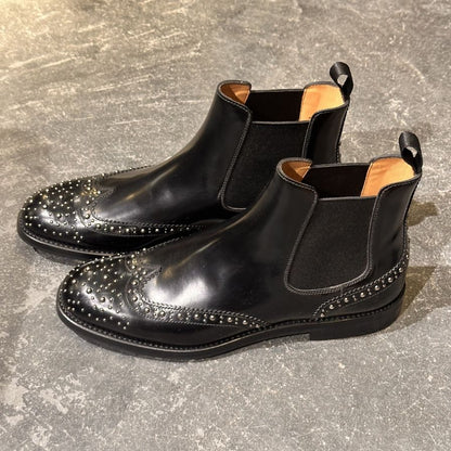 チャーチ ショートブーツ サイドゴア スタッズ ケッツビー KETSBY MET  ポリッシュドバインダーカーフ ブラック サイズ37 Church's ブーツ 約24.0cm【LA】【中古】