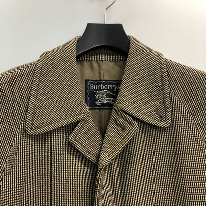 中古◆バーバリー ステンカラーコート ウール 千鳥格子 ブラウン系 メンズ サイズS BURBERRY 【AFF13】