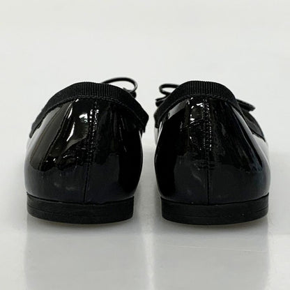 プラダ エナメル パテントレザー フラットシューズ ロゴ＆リボンあしらい レディース サイズ36 ブラック PRADA 約22.5cm【AFC47】