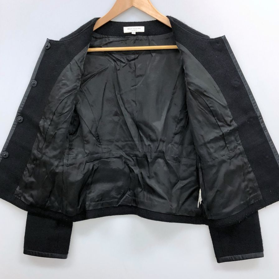 中古◆ミコ クリエ ノーカラー ジャケット レディース ブラック サイズ40 MICO COULIER 【AFB40】