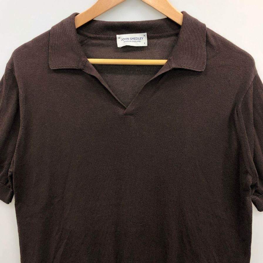 美品◆ジョンスメドレー ニットポロ メンズ サイズS ブラウン JOHN SMEDLEY 【AFB14】