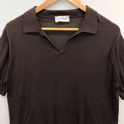 美品◆ジョンスメドレー ニットポロ メンズ サイズS ブラウン JOHN SMEDLEY 【AFB14】