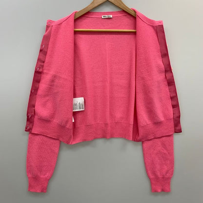 極美品◆ミュウミュウ カーディガン クルーネック カシミア100% レディース サイズ44 ピンク miumiu 【AFB28】