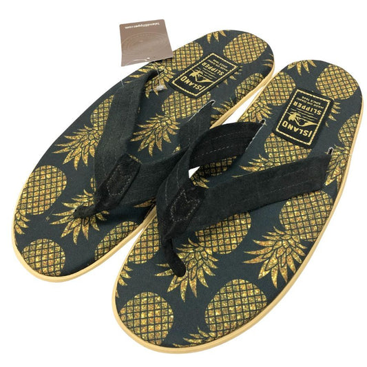 アイランドスリッパ ビーチサンダル 総柄 クラシック パイナップル パイン デザイン ブラック メンズ サイズ12 ISLAND SLIPPER 約30.0cm【AFC2】