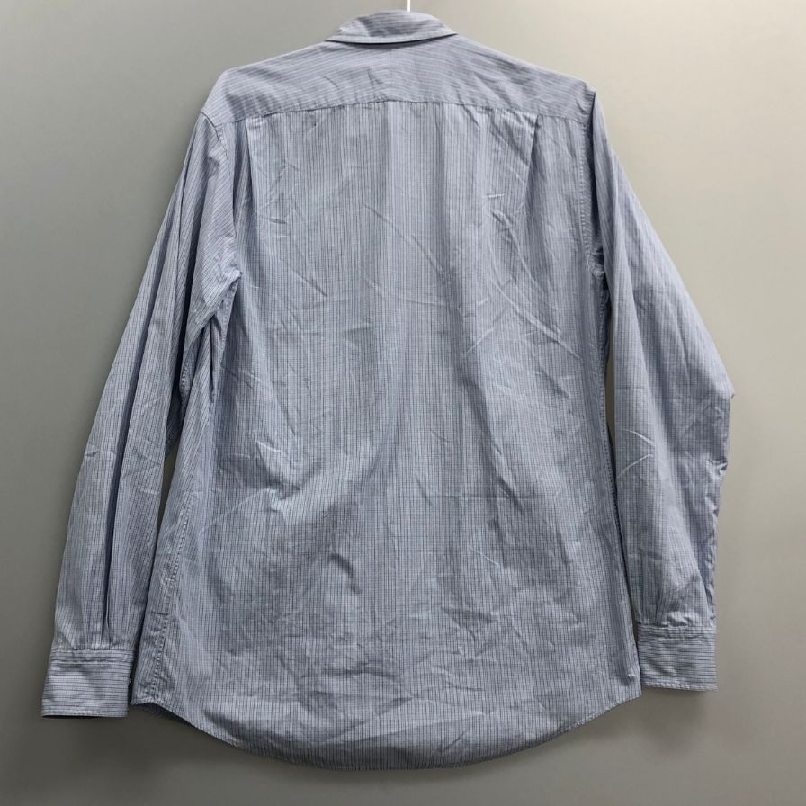 美品◆エルメス オールド 長袖BDシャツ 袖セリエボタン ストライプ フランス製 メンズ サイズ40 15 3/4 ブルー HERMES 【AFB46】