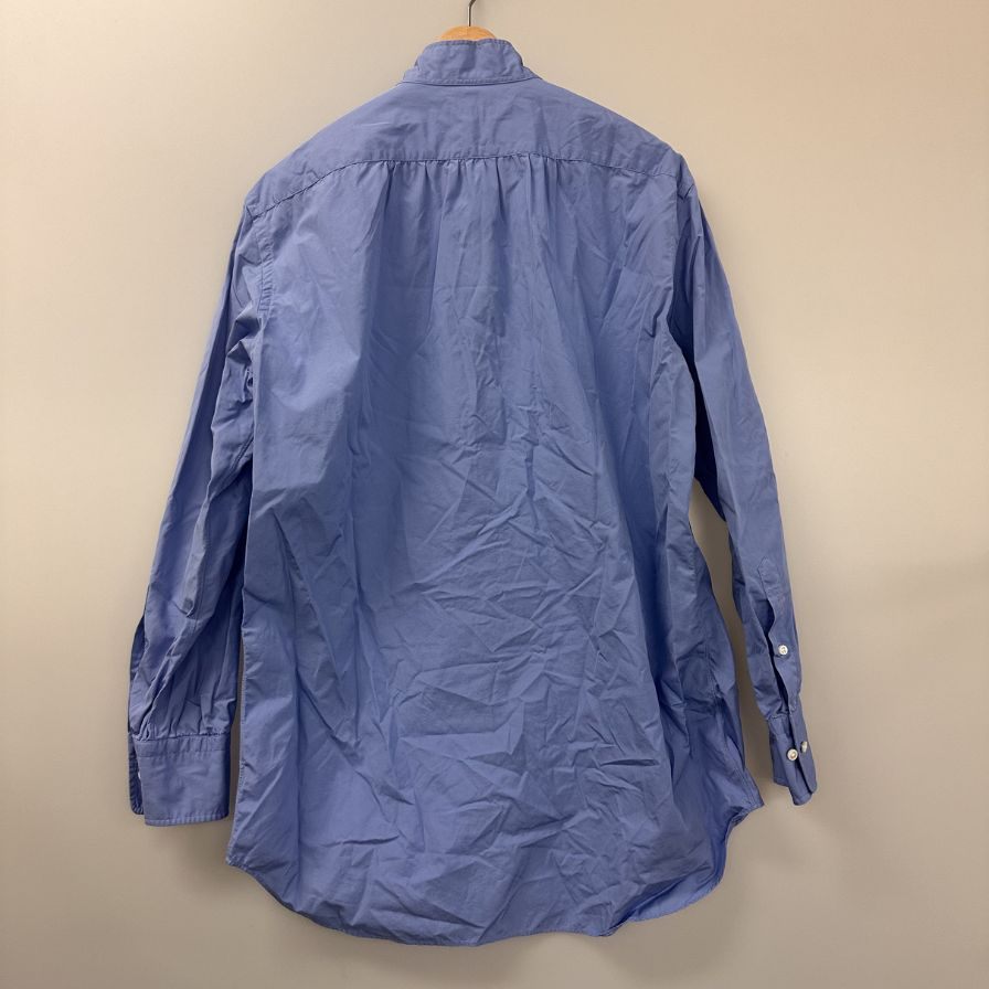 美品◆トキアリ TOKIARI ダブルボタンカラー 長袖シャツ 日本製 メンズ 2 ブルー 時在服飾設計 【AFB3】