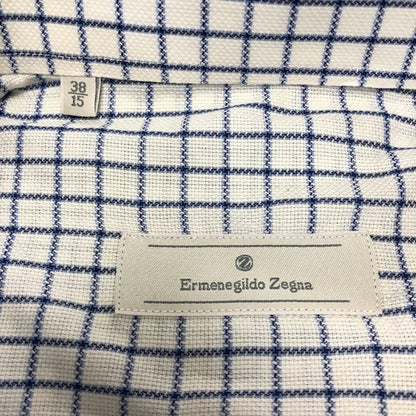 極美品◆エルメネジルドゼニア 長袖ドレスシャツ チェック柄 ブルー サイズ38/15 Ermenegildo Zegna 【AFB35】