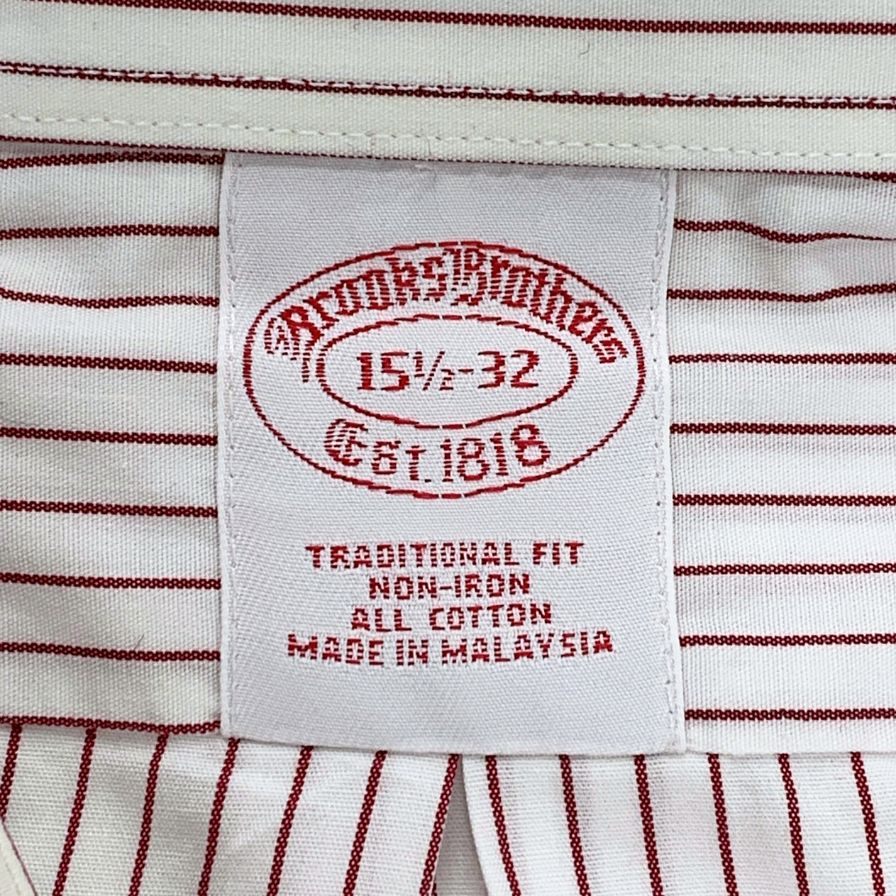 美品◆ブルックスブラザーズ シャツ 長袖 ストライプ 綿 メンズ ボルドー サイズ15.5 Brooks Brothers 【AFB3】
