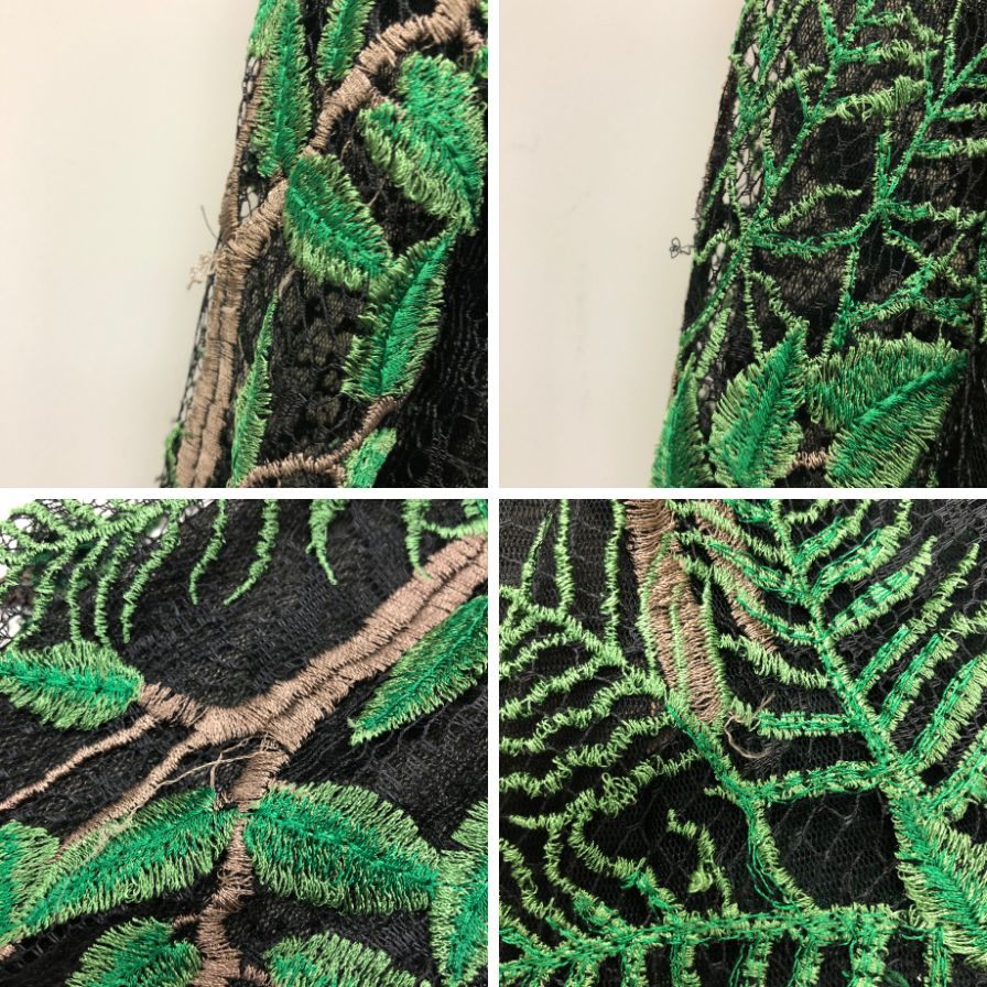 極美品◆タダシショージ ドレス レーヨン 葉っぱ柄 刺繍  レース レディース ブラック サイズ2 総柄 TADASHI SHOJI 【AFB4】