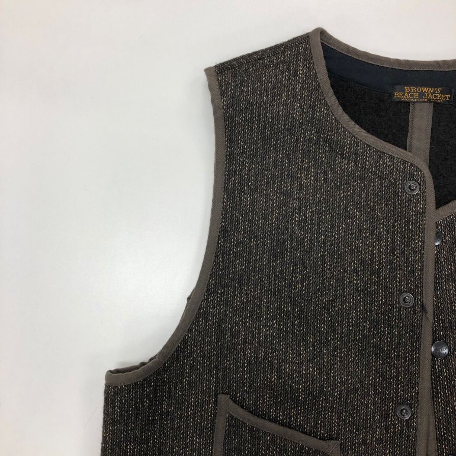 極美品◆ブラウンズビーチ ビーチクロスベスト フルカウント コットン×ウール グレー系 サイズ40 メンズ Brown's BEACH 【AFB28】