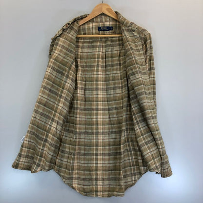 極美品◆ポロ ラルフローレン リネンシャツ 長袖 チェック ブラウン系  サイズS  Polo Ralph Lauren 【AFB10】