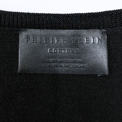 極美品◆フィリッププレイン カーデイガン スカルビジュー ウール100% レディース サイズL ブラック Philipp Plein 【AFB31】