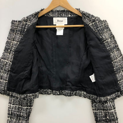美品◆ルネ ティシュー ノーカラー ツイードジャケット 6343050 38サイズ ブラック系 6343050 Rene Tissue 【AFB42】