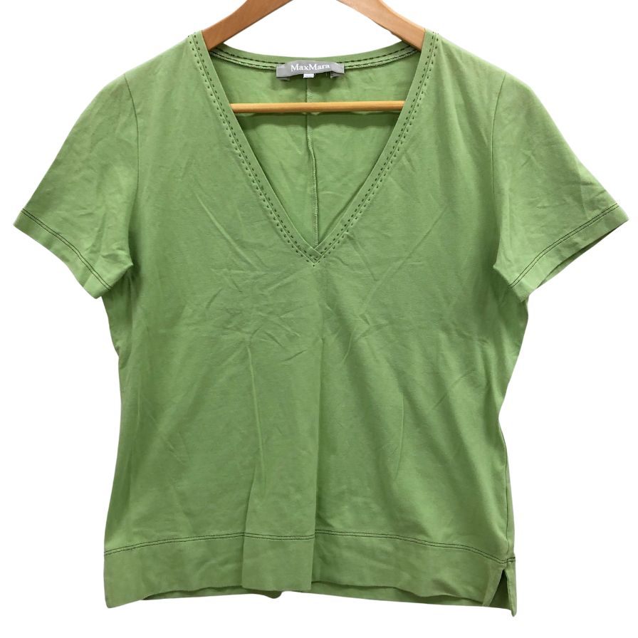 美品◆マックスマーラ 半袖トップス トップス Tシャツ 襟元ステッチ レディース サイズM グリーン MaxMara 【AFB5】