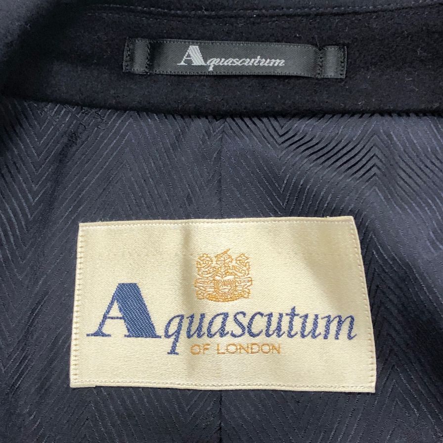美品◆アクアスキュータム ステンカラーコート カシミア100% 比翼仕立て ロング ネイビー メンズ サイズ36 Aquascutum 【AFA13】