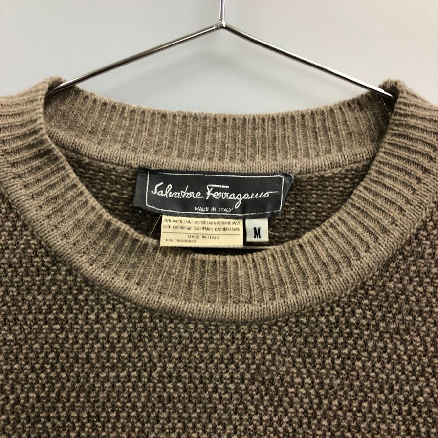 極美品◆サルヴァトーレフェラガモ ニット セーター ウール カシミヤ グレー メンズ サイズM Salvatore Ferragamo 【AFB6】