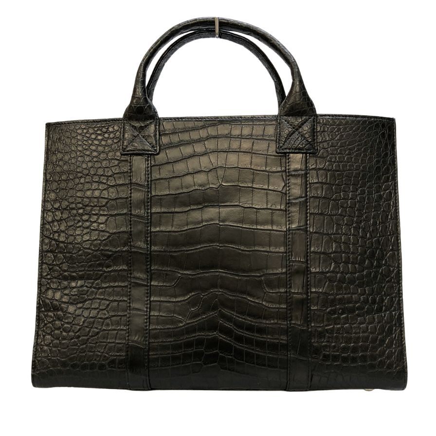 ノーブランド トートバッグ JRA 鑑定品 クロコダイル レザー ハンド 手持ち ブラック【AFE3】