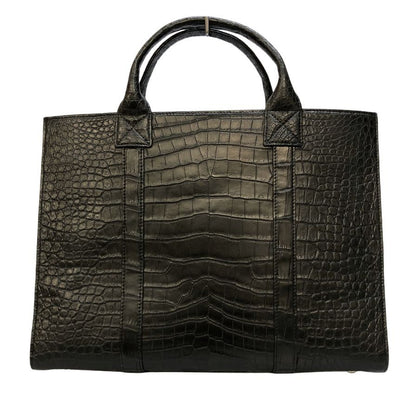 ノーブランド トートバッグ JRA 鑑定品 クロコダイル レザー ハンド 手持ち ブラック【AFE3】
