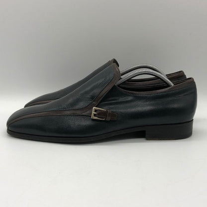 プラダ レザーシューズ シングル モンク サイドゴア バイカラー ネイビー ブラウン サイズ6.5 PRADA 約25.5cm【PTM3】