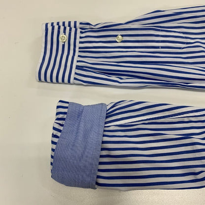 美品◆ラルフローレン シャツ ストライプ イエローロゴ刺繍 コットン ブルー系 メンズ サイズSP RALPH LAUREN 【AFB11】