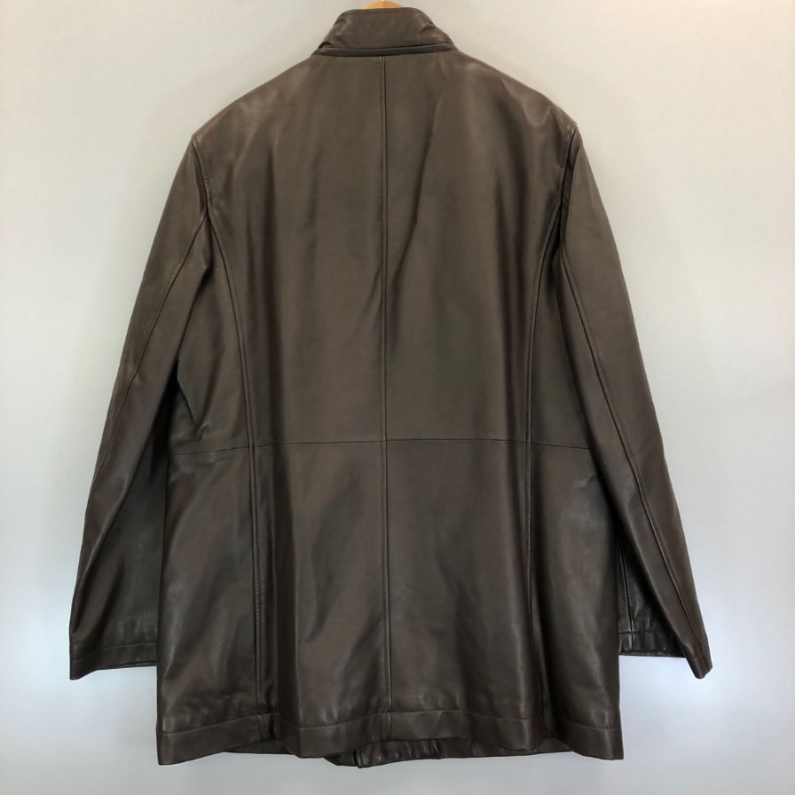 極美品◆サルヴァトーレ フェラガモ ラムレザーコート ガンチーニボタン レディース サイズ54 ブラウン  Salvatore Ferragamo 【AFG1】