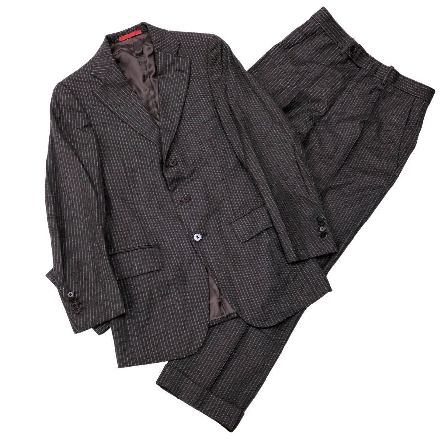 イザイア スーツ セットアップ ウール ストライプ ブラウン サイズ42 メンズ ISAIA【AFB34】