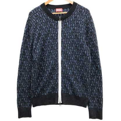 美品◆ディーゼル ニットセーター K-OBE-ZIP ジャガード 総柄 ジップ カーディガン ジャケット ネイビー メンズ サイズS DIESEL 【AFB19】