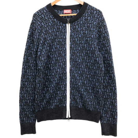 美品◆ディーゼル ニットセーター K-OBE-ZIP ジャガード 総柄 ジップ カーディガン ジャケット ネイビー メンズ サイズS DIESEL 【AFB19】