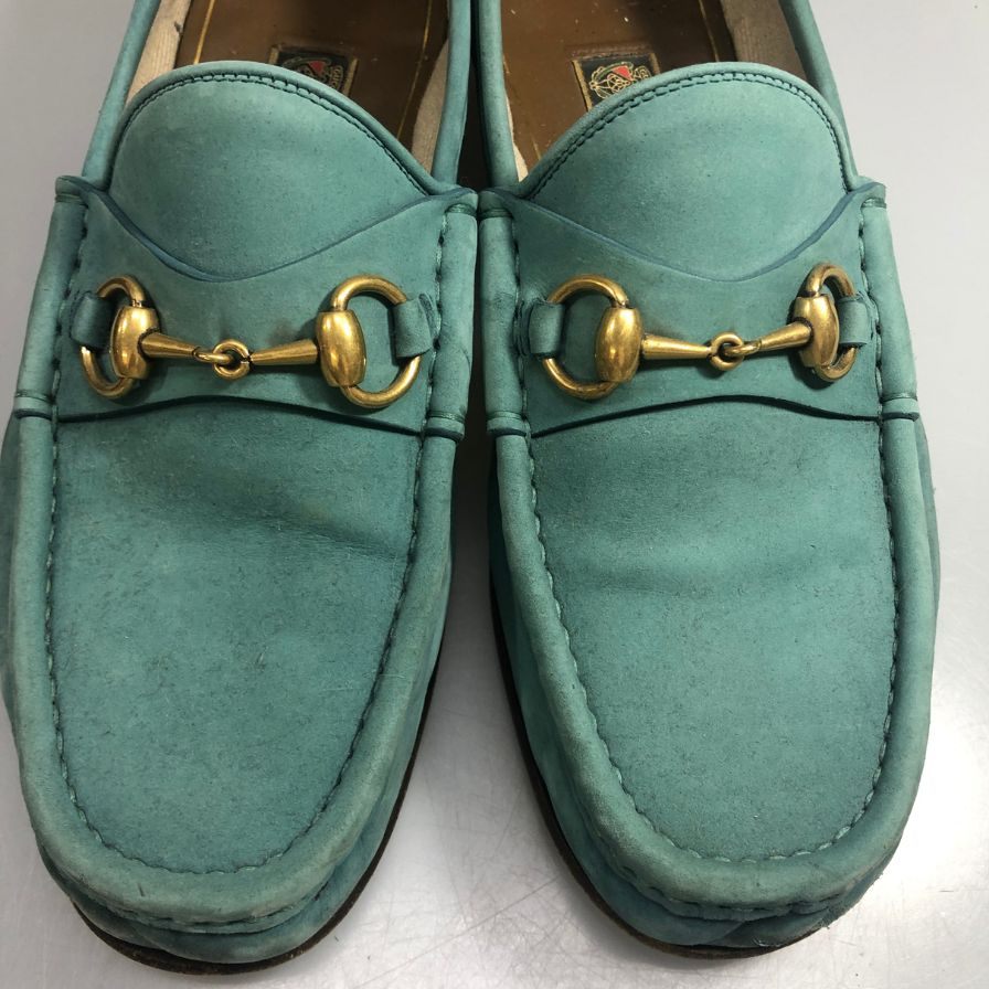 グッチ レザーシューズ ビットローファー ヌバック1953コレクション イタリア製 メンズ サイズ6.5 グリーン系 GUCCI 約25.5cm【AFD3】