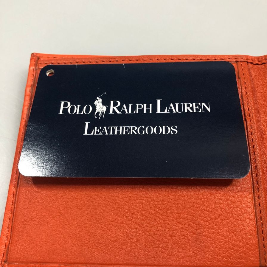 ポロ ラルフローレン レザー 二つ折り 財布 ロゴエンボス オレンジ POLO RALPH LAUREN【AFI10】