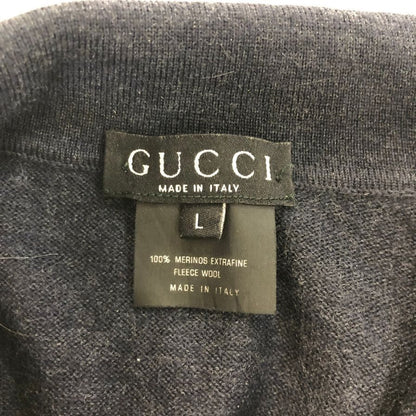 中古■グッチ ニット ポロシャツ 長袖 ウール 100％ ネイビー サイズ L GUCCI 【AFB41】