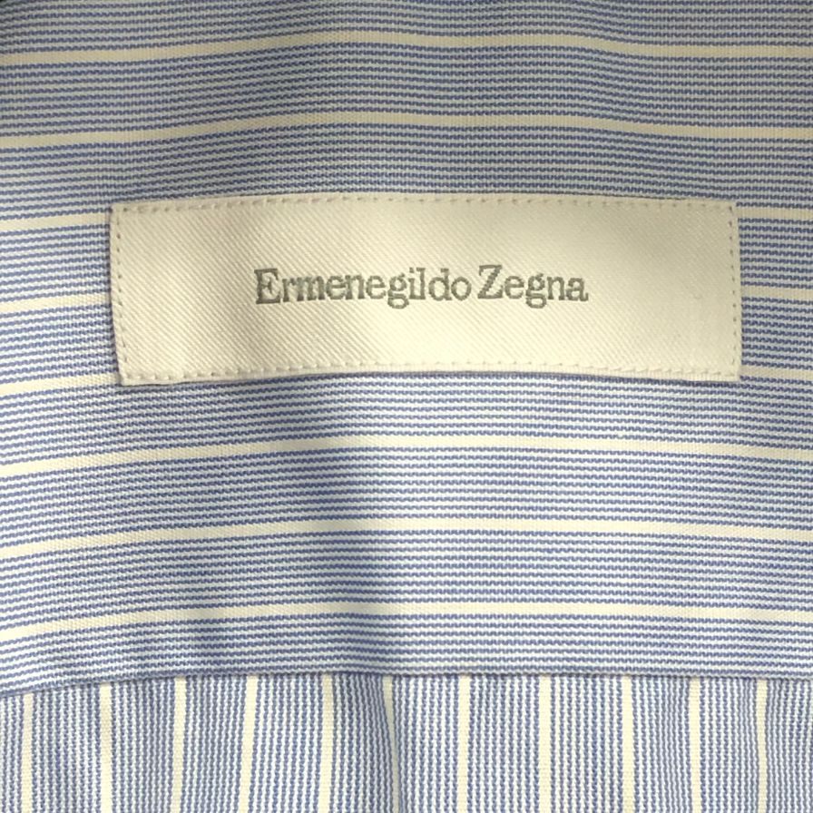 新品同様◆エルメネジルドゼニア 長袖ドレスシャツ ストライプ ブルー サイズ39/15.5 メンズ Ermenegildo Zegna 【AFB9】