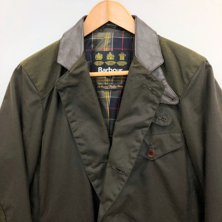 中古◆バブアー ハンティングジャケット ビーコン スポーツ ジャケット コットン 切替 レザー カーキ メンズ サイズXS Barbour BEACON SPORTS JACKET 【AFB52】