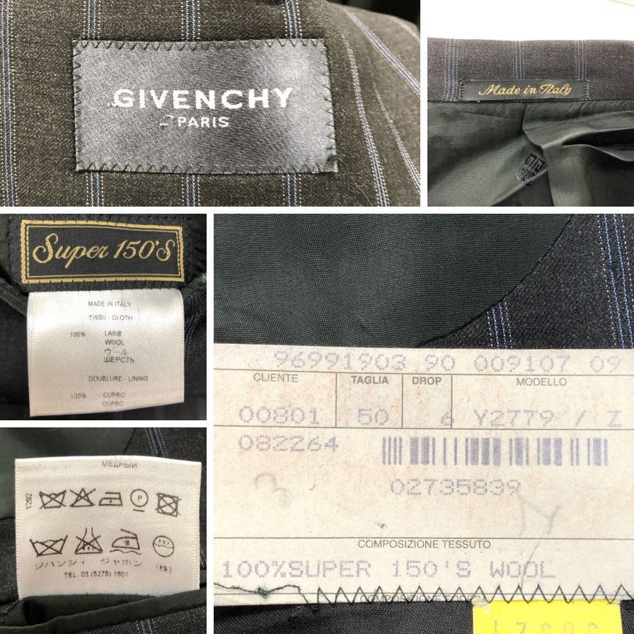 ジバンシー パリ セットアップ スーツ 3B Super150'S ウール100% メンズ サイズ50 グレー GIVENCHY PARIS【AFA3】