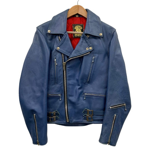 中古◆666 トリプルシックス ダブルライダース イングランド製 初期 ヴィンテージ 死神タグ ターコイズブルー サイズ34 TRIPLE SIX 【AFA6】