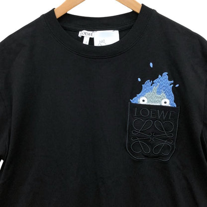 美品◆ロエベ スタジオジブリ Tシャツ ハウルの動く城 カルシファー アナグラム ロゴ 刺繍ポケット HB44Y22X07レディース サイズXS ブラック  LOEWE 【AFB21】