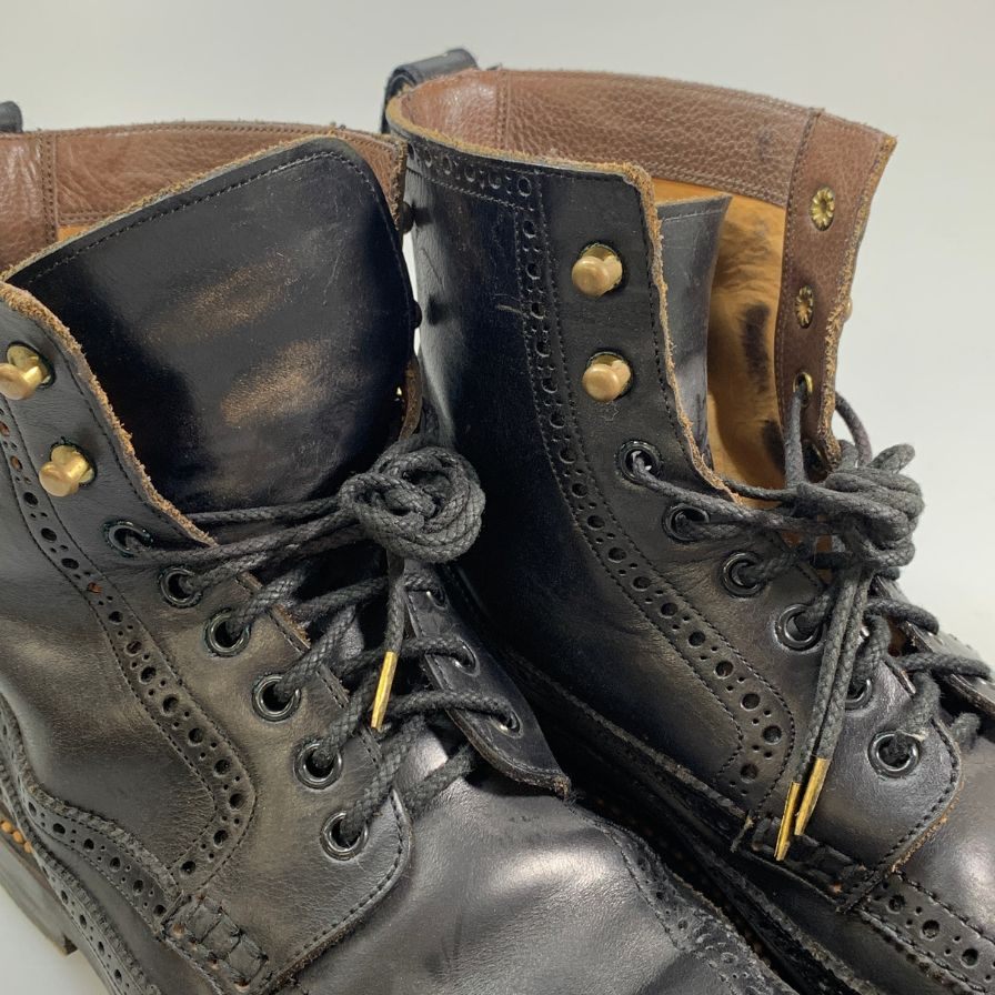 フットザコーチャー ブーツ レザー ブローグ モカシン ブラック サイズ8 メンズ foot the coacher 約26.0cm【PTM2】